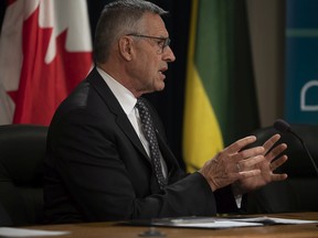 Don Morgan, the minister responsible for SaskTel, answers questions during a press conference for the annual SaskEnergy report earlier this week.