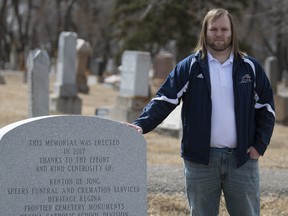 Kenton De Jong spearheaded a project to create a monument at the cemetery remembering those who lost their lives to the Spanish Flu in 1918-20, and stands in the Regina Cemetery.