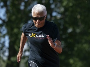 Carol LaFayette-Boyd, shown last week while training for the Canadian masters outdoor track and field championships, set two world records at the meet on the weekend.