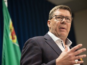 Saskatchewan Premier Scott Moe answers questions during a press conference at the Saskatchewan Cabinet Office on 22nd Street East. Photo taken in Saskatoon, Sask. on Tuesday, July 5, 2022.