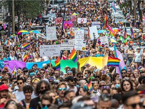 Thousands took part in the Montreal Pride march on Sunday, Aug. 15, 2021.