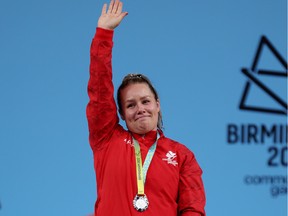 Alexis Ashworth of Oungre, Sask., is shown with her Commonwealth Games silver medal Monday in Birmingham, England.