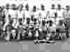 The 1952 Indian Head Rockets all-Black baseball team. Standing (left to right): John Jones, Emmett Neal, Hiram Marshall, Nat Bates, Floyd Robinson, Horace Latham, Adair Ford, Charlie McMillar, Andy Porter, Big Jim Williams (manager).Front (left to right): Percy Trimont, Calvin Winters, Pumpsie Green, Willie Reed, Toribio Leal, Rolando Garcia, Joseph Brooks.