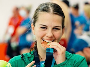 Saskatoon swimmer Hannah Ouellette is shown with her bronze medal at the Canada Summer Games.