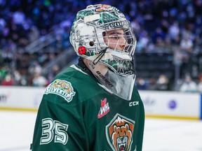 Koen MacInnes, shown with the Everett Silvertips last season, is expected to provide the Regina Pats with experience and stability in goal.
