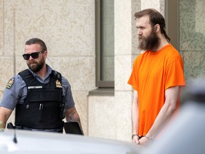 Travis Patron leaves Regina's Court of Queen's Bench after being sentenced for two counts of assault causing bodily harm on Tuesday, August 23, 2022.