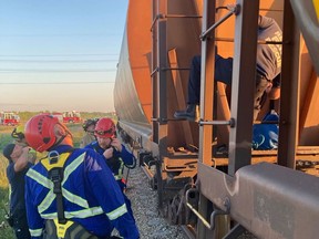 Regina Fire and Protective Services responded to calls of an injured man trapped inside a train car on Thursday Aug. 18. The man had what fire crews described as serious injuries to his upper body.