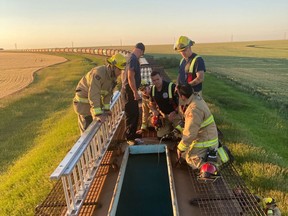 Regina Fire and Protective Services responded to calls of an injured man trapped inside a train car on Thursday Aug. 18. The man had what fire crews described as serious injuries to his upper body.