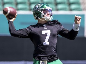 Cody Fajardo, shown in this file photo, threw the game-winning touchdown pass Saturday as the Saskatchewan Roughriders defeated the host Edmonton Elks 34-23.