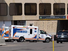 Ambulances are parked outside of Royal University Hospital. Photo taken in Saskatoon, Sask. on Thursday, Aug 25, 2022.