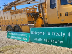 Motorists travelling north will see the Treaty 6 sign and those driving south will see the Treaty 4 sign. Photo supplied by the Office of the Treaty Commissioner.