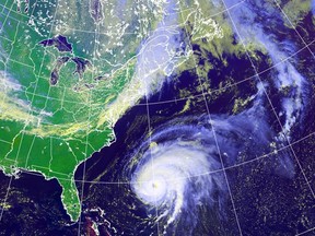 An image showing Hurricane Fiona moving north towards Atlantic Canada.