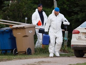 A police forensics team investigates a crime scene after multiple people were killed and injured in a stabbing spree in Weldon, Saskatchewan, Canada. September 4, 2022. REUTERS/David Stobbe