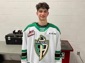 Dayce Derkatch is shown Saturday at the Brandt Centre after scoring the winning goal for the Prince Albert Raiders against his legendary father's former team, the Regina Pats.