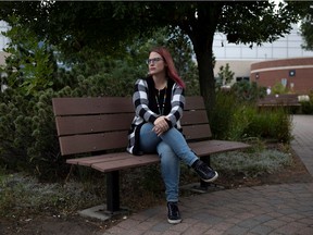 Kelsey Dumont, who is a volunteer with a donation drive for James Smith Cree Nation, sits for a portrait outside Pasqua Hospital where she works on Friday, September 16, 2022 in Regina.