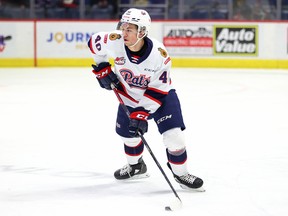 Defenceman Parker Berge, shown in this file photo, had a hat trick Saturday to power the Regina Pats to a 5-4 WHL pre-season victory over the host Winnipeg Ice.