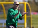 Saskatchewan Roughriders head coach Craig Dickenson  at practice which was held at the University of Regina on Tuesday, September 27, 2022 in Regina.