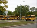 School buses preparing to pick kids up at École Monseigneur de Laval on Wednesday, September 14, 2022 in Regina.