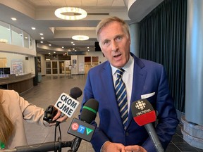 People's Party of Canada Leader Maxime Bernier speaks to reporters at TCU Place during a break in the trial for dozens of people, including Bernier, for allegedly violating Saskatchewan public health orders to prevent the spread of COVID-19 in May of 2021 in a downtown Saskatoon park. (Photo: Phil Tank)