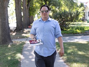 Sask. Liberal Leader Jeff Walters running in Saskatoon Meewasin by-election goes canvassing door-to-door in City Park.
