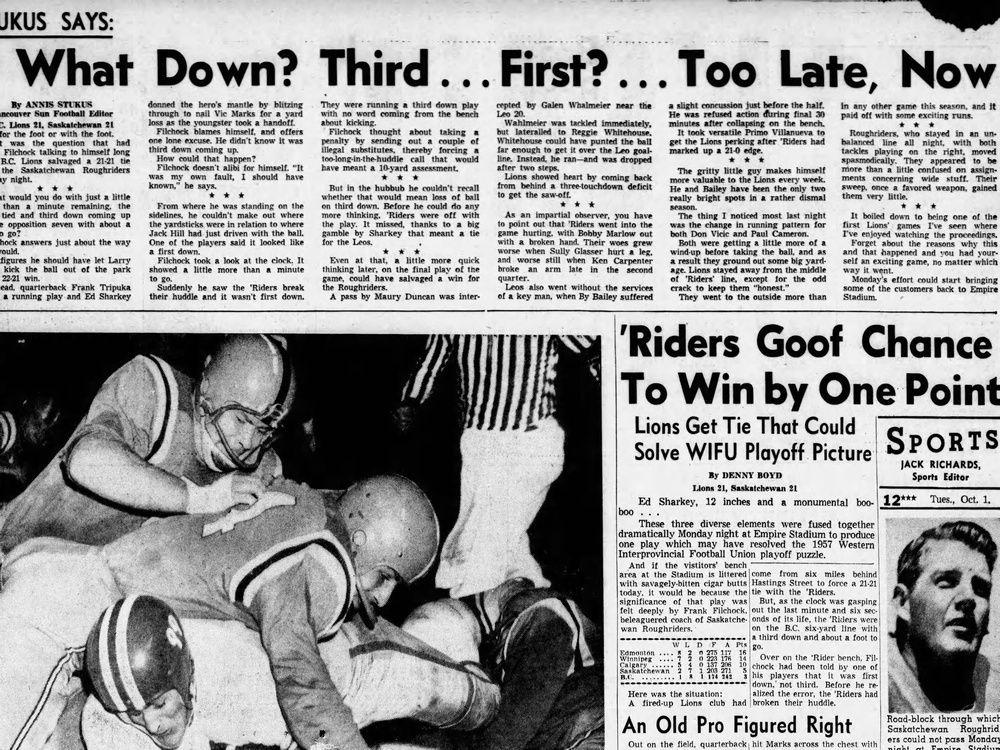 Rob Vanstone Riders' 1957 game in Vancouver was chockfull of errors