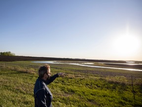 Sandy Lowndes points to an area on her land where flooding has occurred an issue that has been caused by illegal drainage.
