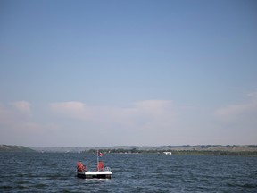 A dock floats on Katepwa Lake.