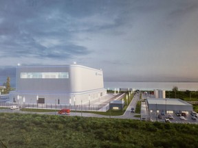 An artist’s rendering of a GE-Hitachi BWRX-300 small modular nuclear reactor.
