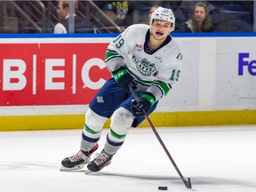 Regina-born forward Sam Oremba, shown with the Seattle Thunderbirds, was acquired by the Regina Pats in a WHL trade on Tuesday.