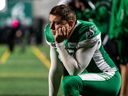 Saskatchewan Roughriders kicker Brett Lauther was the picture of despondency on Saturday as the Green-Whites lost 32-21 to the Calgary Stampeders at Mosaic Stadium.