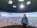 Kimberly Hartwig, Education Programs Coordinator, Saskatchewan Council for International Cooperation, stands inside a unique 360 ​​virtual reality project called InSight 360 in Regina, Monday, October 17, 2022.