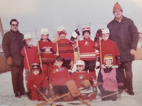 Eight-year-old Rob Vanstone (front row, second from left) is shown with the 1972-73 mite C Royals of the Whitmore Park Hockey Association. The goalie pads were a present on Christmas Day in 1972.