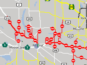 Highways were closed around Regina on Monday, Nov. 7 as another winter storm blew through the province.