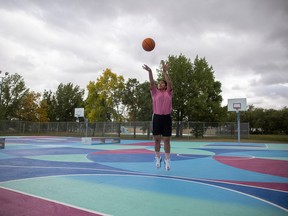 Briana Laplante practices shooting hoops on a basketball court she designed in Regent's Park.