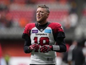 Calgary Stampeders quarterback Bo Levi Mitchell is shown before Sunday's CFL playoff game against the host B.C. Lions. That was likely Mitchell's last game with the Stampeders.