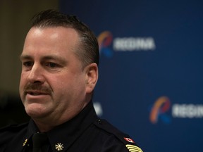 Gord Hewitt, Deputy Chief of Regina Fire and Protection Services, addresses the media at a press conference to provide an update on the current investigation into the structure that exploded on Retallack Street and Sixth Avenue in Regina, Monday, November 14, 2022. I'm talking