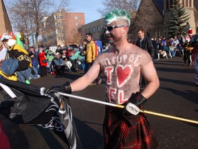 A CFL supporter didn't let the cold bother him during the Grey Cup Parade in 2003.