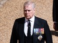 Prince Andrew, Duke of York, is seen during the funeral of his father, Prince Philip, in 2021.