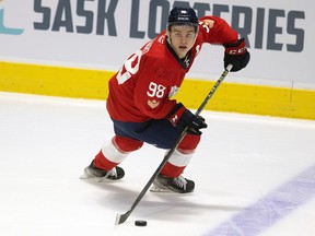 Connor Bedard, shown in this file photo, had two goals to lead the Regina Pats to Friday's 5-1 victory over the host Prince George Cougars.