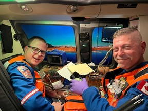 Regina-based nurse Kevin Easton (right) and paramedic Chris Fay (left) represented STARS at the annual Association of Air Medical Services' (AAMS) Air Medical Transport Simulation Competition on October 24 and 25 in Tampa Bay, Fla., and won. Photo submitted by Sabeen Ahmad/STARS.
