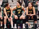 From left to right: Cara Misskey, Jade Belmore and Julia Vydrova helped the University of Regina Cougars become a fixture on the U Sports women's basketball rankings.