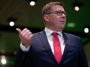 A file photo of Premier Scott Moe speaking at a conference in Saskatoon in October.