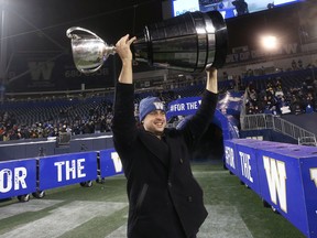 Zach Collaros and the Winnipeg Blue Bombers are hoping to celebrate their third consecutive Grey Cup title.