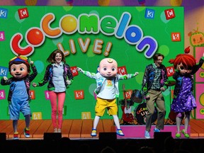 Regina actor Mayson Sonntag (second from right) performs in CoComelon Live on Nov. 29, 2022 in Bangor, Maine. Photo by Eric Ogden.
