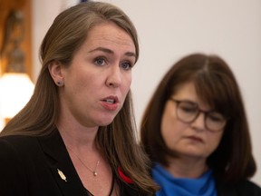 SaskPower Critic Aleana Young, left, and Official Opposition Leader Carla Beck in November.