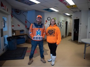 Outreach Manager Joseph Bear and Director of community health Melanie Kingston stand for a portrait at All Nations Hope on Wednesday. The Awasiw shelter is back open in north central and it is seeing around 110 to 180 people a night during this recent cold snap.