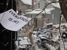 Collateral damage from a fire is shown at the makeshift camp on Halifax street  which was set up by those experiencing homelessness on Wednesday, December 14, 2022 in Regina.