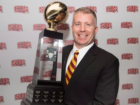 Kelly Jeffrey is shown in 2014, when he was named the U Sports football coach of the year — acknowledgement of his excellence with the Mount Allison Mounties.