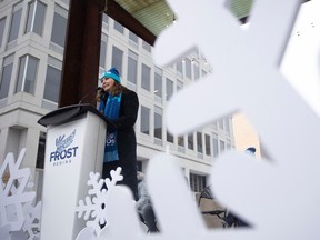 Mayor Sandra Masters speaks at a press conference where the RWFC announces major events scheduled for the second year of Frost Regina on Monday, December 12, 2022 in Regina. The winter festival will be held February 3-12, 2023.