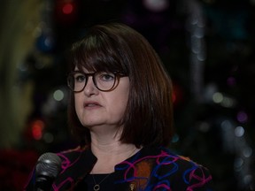 NDP leader Carla Beck speaks after Question Period at the Saskatchewan Legislative Building on Wednesday.